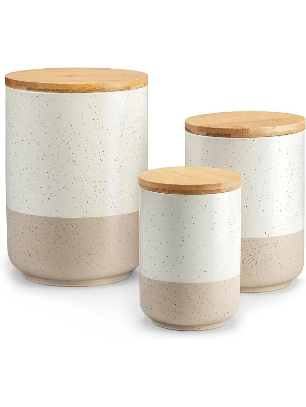Stylish Ceramic Kitchen Canister Set of 3 with Airtight Wood Lids for Food